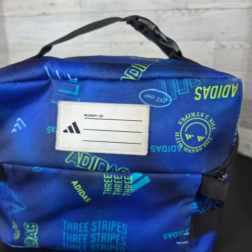 Adidas Insulated Lunch Bag Blue All Over Print Three Stripes Logo School Travel